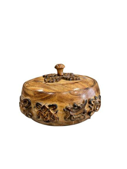 THE BUDDHIST SHOP Tibetan wooden casserole with Eight lucky sign
