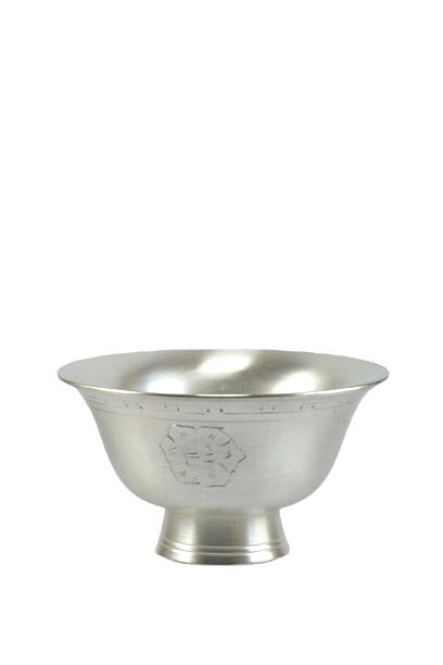 THE BUDDHIST SHOP White Metal Stand Water Offering Bowl (Tings) ~ Set of 7pcs water bowl