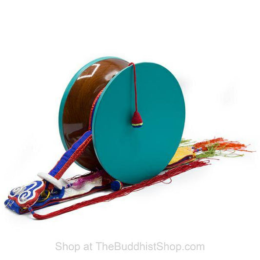 THE BUDDHIST SHOP Tibetan wooden Drum / Damroo 