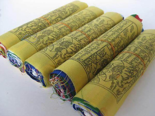 THE BUDDHIST SHOP 5 rolls of Tibetan Prayer Flags ~ 25 flags each~ Micro Cotton 