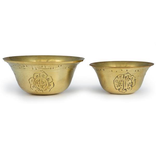 THE BUDDHIST SHOP Brass carved Water Offering Bowl (Tings)  ~ Set of 7pcs 